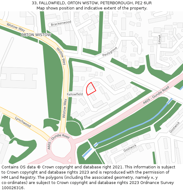 33, FALLOWFIELD, ORTON WISTOW, PETERBOROUGH, PE2 6UR: Location map and indicative extent of plot
