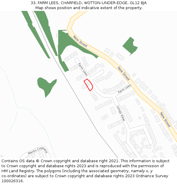 33, FARM LEES, CHARFIELD, WOTTON-UNDER-EDGE, GL12 8JA: Location map and indicative extent of plot