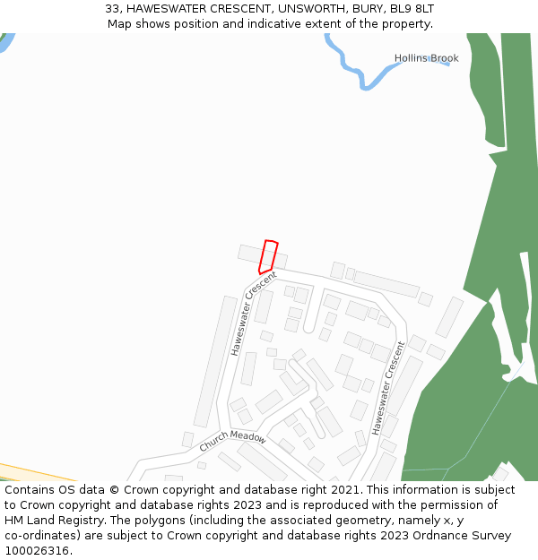 33, HAWESWATER CRESCENT, UNSWORTH, BURY, BL9 8LT: Location map and indicative extent of plot