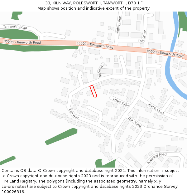 33, KILN WAY, POLESWORTH, TAMWORTH, B78 1JF: Location map and indicative extent of plot