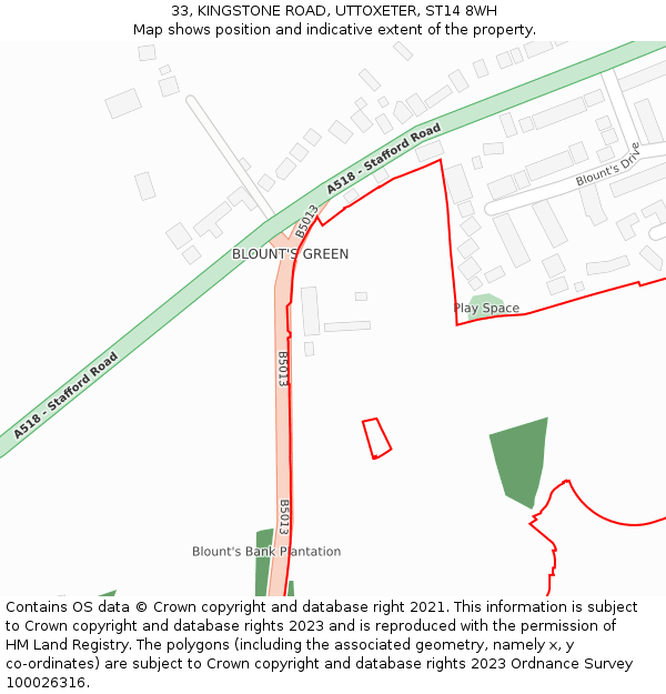 33, KINGSTONE ROAD, UTTOXETER, ST14 8WH: Location map and indicative extent of plot