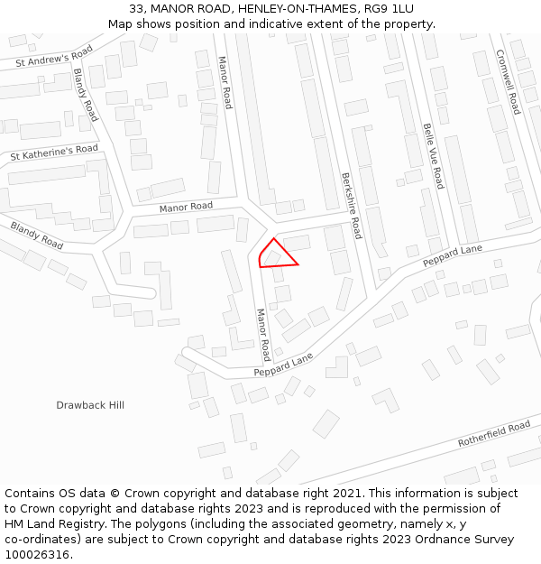 33, MANOR ROAD, HENLEY-ON-THAMES, RG9 1LU: Location map and indicative extent of plot