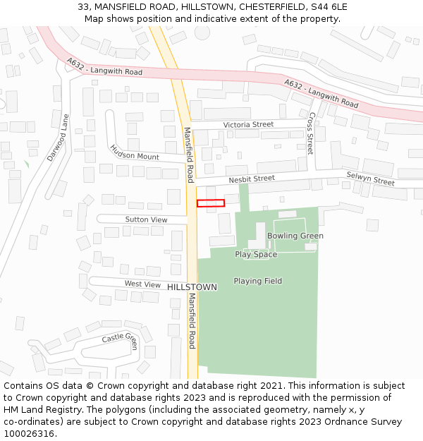 33, MANSFIELD ROAD, HILLSTOWN, CHESTERFIELD, S44 6LE: Location map and indicative extent of plot