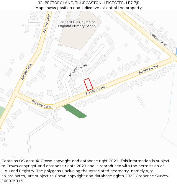 33, RECTORY LANE, THURCASTON, LEICESTER, LE7 7JR: Location map and indicative extent of plot