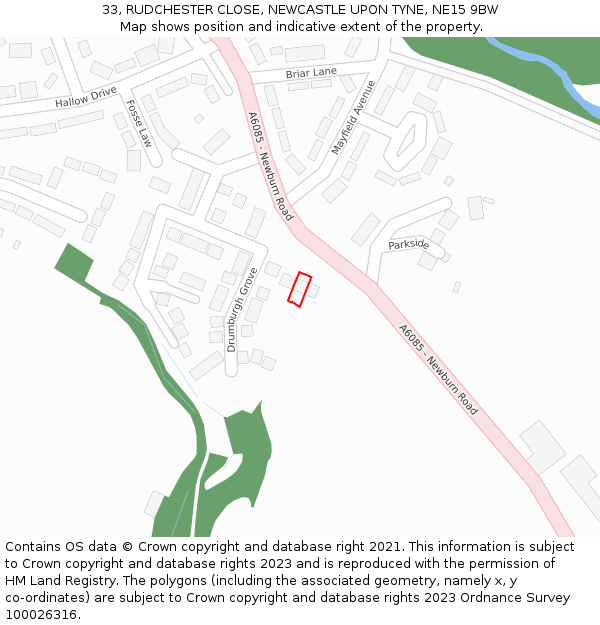 33, RUDCHESTER CLOSE, NEWCASTLE UPON TYNE, NE15 9BW: Location map and indicative extent of plot