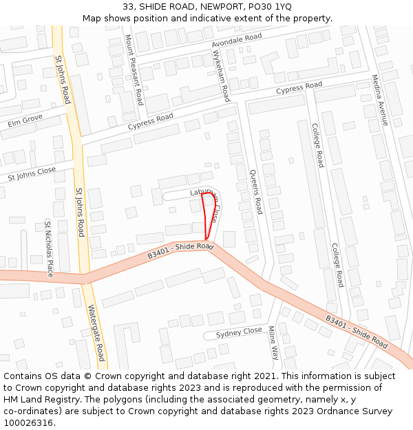 33, SHIDE ROAD, NEWPORT, PO30 1YQ: Location map and indicative extent of plot