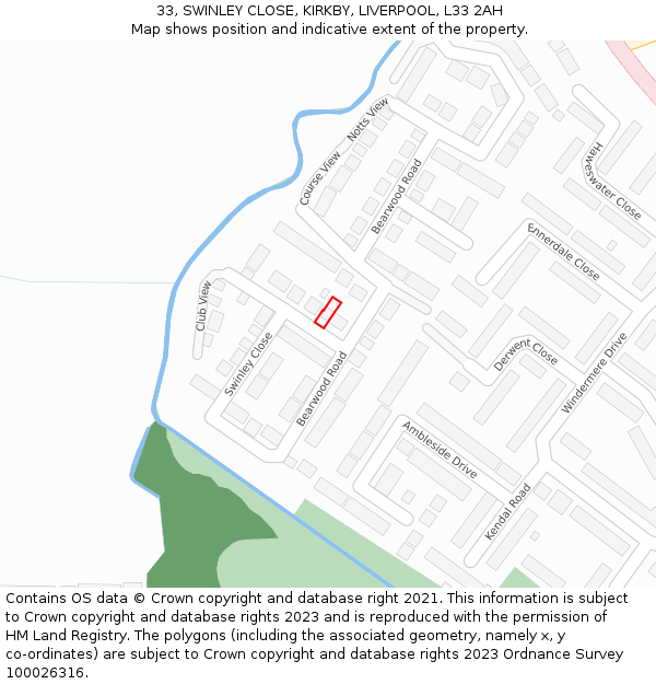 33, SWINLEY CLOSE, KIRKBY, LIVERPOOL, L33 2AH: Location map and indicative extent of plot