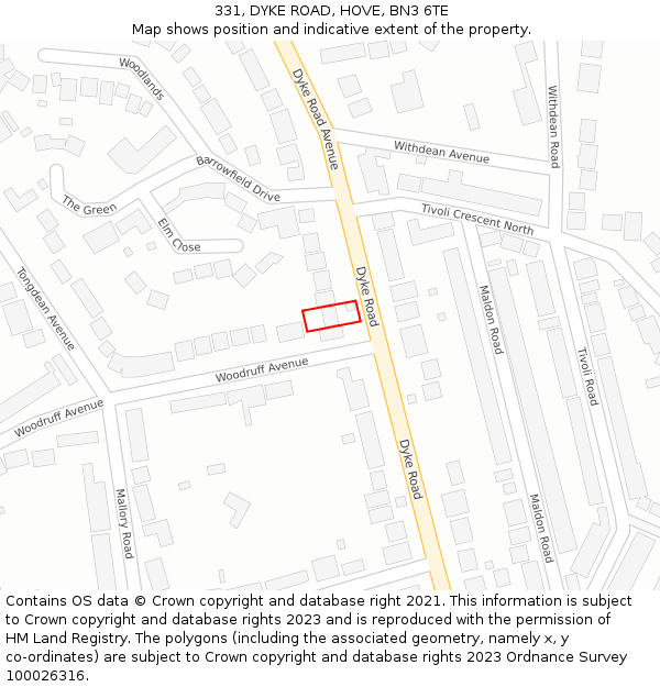 331, DYKE ROAD, HOVE, BN3 6TE: Location map and indicative extent of plot