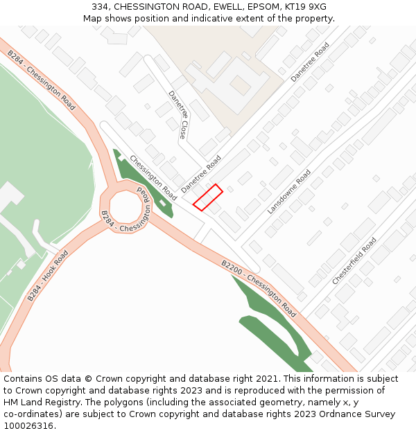 334, CHESSINGTON ROAD, EWELL, EPSOM, KT19 9XG: Location map and indicative extent of plot