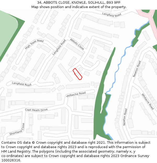 34, ABBOTS CLOSE, KNOWLE, SOLIHULL, B93 9PP: Location map and indicative extent of plot