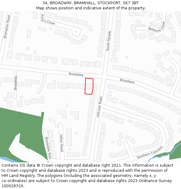 34, BROADWAY, BRAMHALL, STOCKPORT, SK7 3BT: Location map and indicative extent of plot