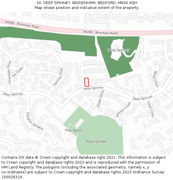 34, DEEP SPINNEY, BIDDENHAM, BEDFORD, MK40 4QH: Location map and indicative extent of plot