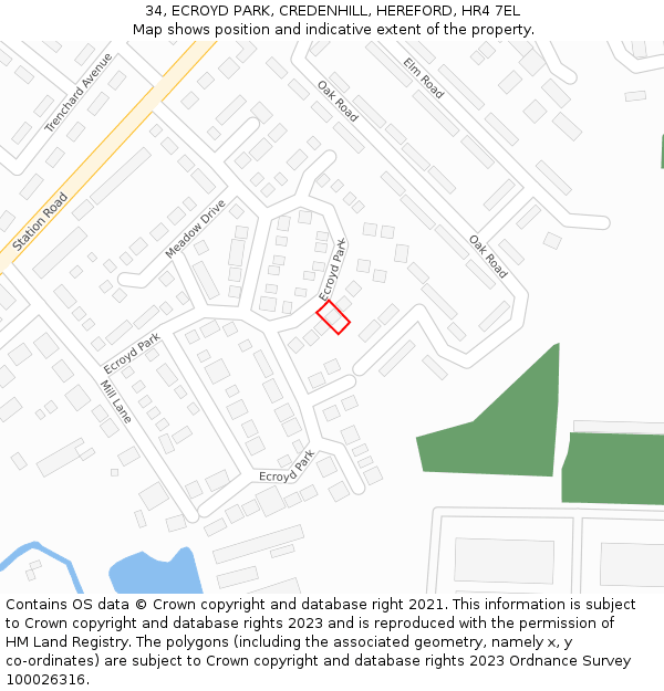 34, ECROYD PARK, CREDENHILL, HEREFORD, HR4 7EL: Location map and indicative extent of plot