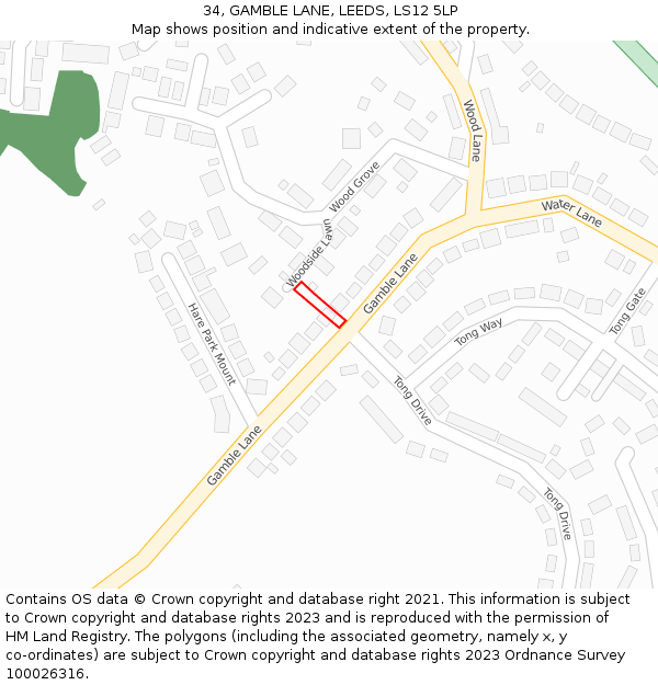 34, GAMBLE LANE, LEEDS, LS12 5LP: Location map and indicative extent of plot