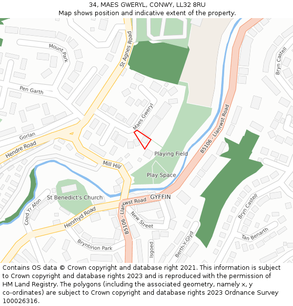 34, MAES GWERYL, CONWY, LL32 8RU: Location map and indicative extent of plot