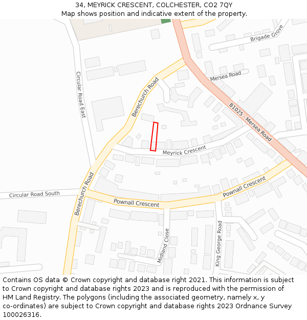 34, MEYRICK CRESCENT, COLCHESTER, CO2 7QY: Location map and indicative extent of plot