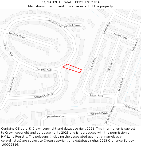 34, SANDHILL OVAL, LEEDS, LS17 8EA: Location map and indicative extent of plot