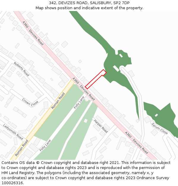 342, DEVIZES ROAD, SALISBURY, SP2 7DP: Location map and indicative extent of plot