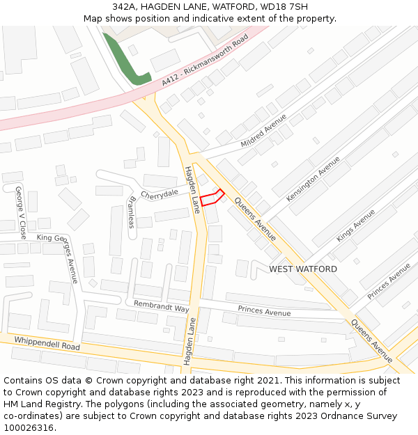 342A, HAGDEN LANE, WATFORD, WD18 7SH: Location map and indicative extent of plot