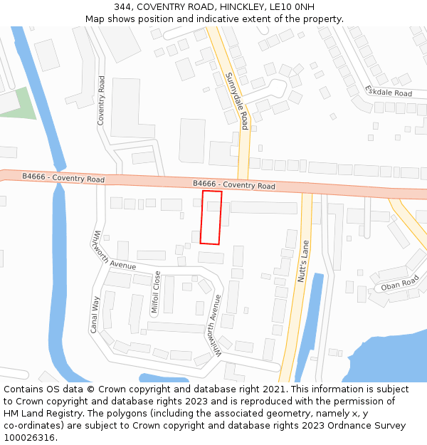 344, COVENTRY ROAD, HINCKLEY, LE10 0NH: Location map and indicative extent of plot