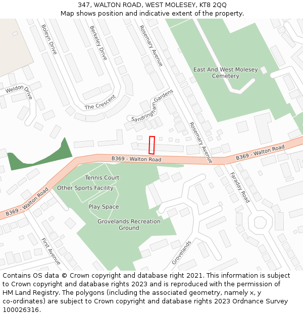 347, WALTON ROAD, WEST MOLESEY, KT8 2QQ: Location map and indicative extent of plot