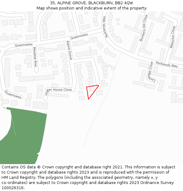 35, ALPINE GROVE, BLACKBURN, BB2 4QW: Location map and indicative extent of plot