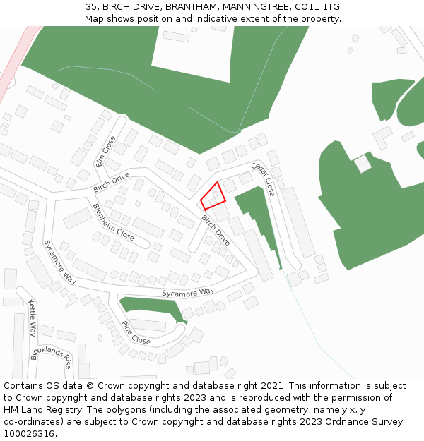 35, BIRCH DRIVE, BRANTHAM, MANNINGTREE, CO11 1TG: Location map and indicative extent of plot