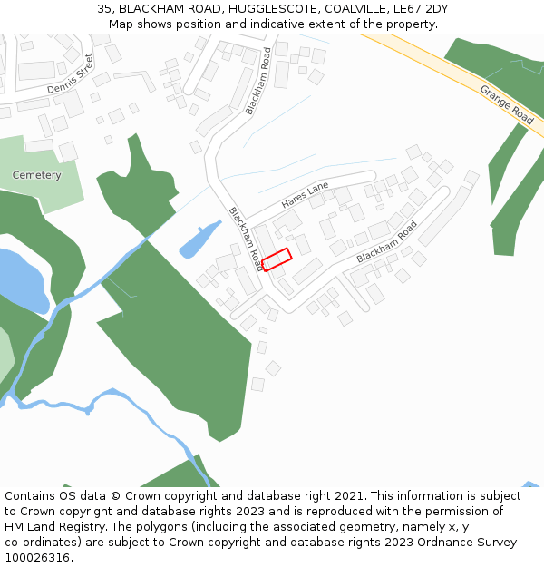 35, BLACKHAM ROAD, HUGGLESCOTE, COALVILLE, LE67 2DY: Location map and indicative extent of plot