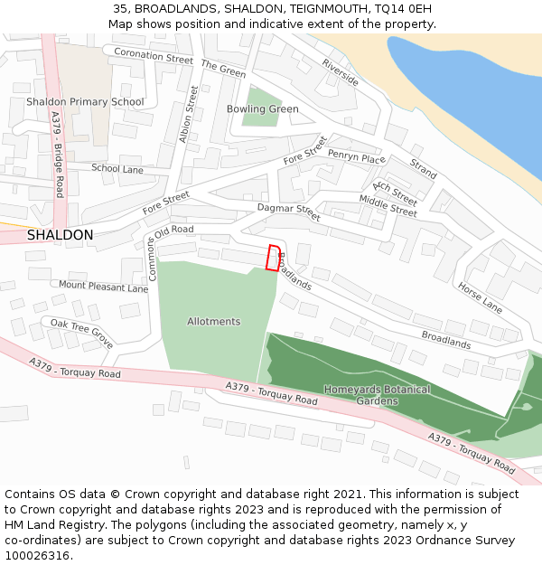 35, BROADLANDS, SHALDON, TEIGNMOUTH, TQ14 0EH: Location map and indicative extent of plot