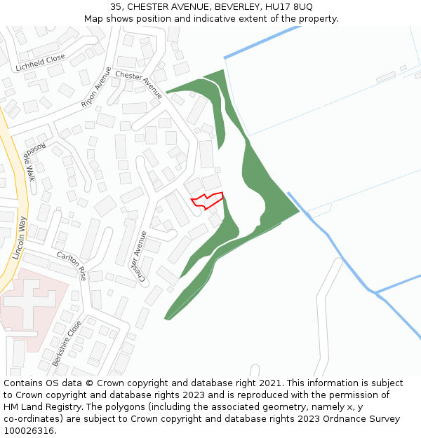 35, CHESTER AVENUE, BEVERLEY, HU17 8UQ: Location map and indicative extent of plot