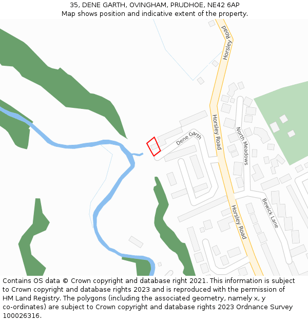 35, DENE GARTH, OVINGHAM, PRUDHOE, NE42 6AP: Location map and indicative extent of plot