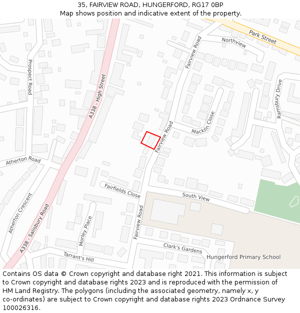 35, FAIRVIEW ROAD, HUNGERFORD, RG17 0BP: Location map and indicative extent of plot