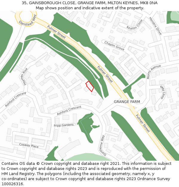 35, GAINSBOROUGH CLOSE, GRANGE FARM, MILTON KEYNES, MK8 0NA: Location map and indicative extent of plot