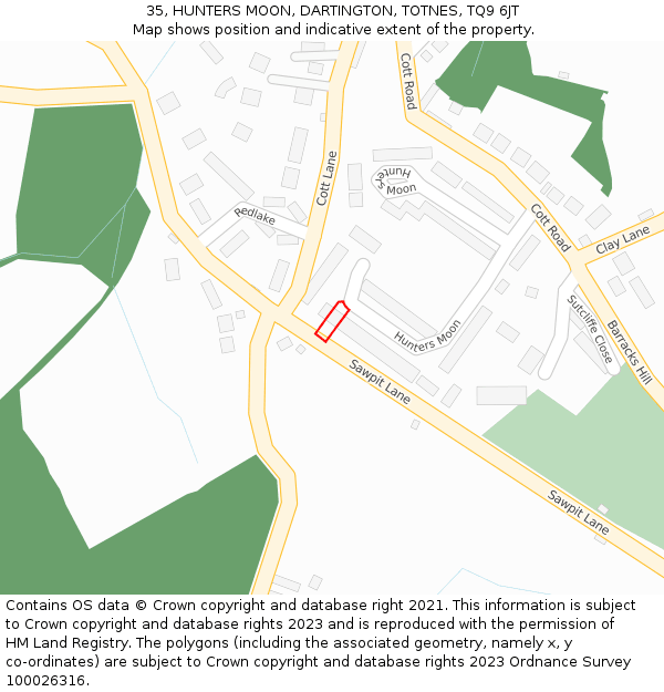 35, HUNTERS MOON, DARTINGTON, TOTNES, TQ9 6JT: Location map and indicative extent of plot