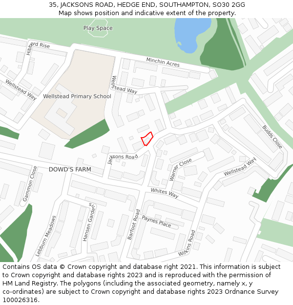 35, JACKSONS ROAD, HEDGE END, SOUTHAMPTON, SO30 2GG: Location map and indicative extent of plot