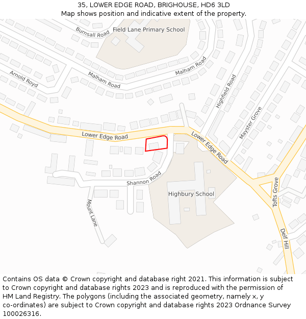 35, LOWER EDGE ROAD, BRIGHOUSE, HD6 3LD: Location map and indicative extent of plot