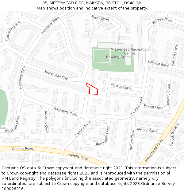 35, MIZZYMEAD RISE, NAILSEA, BRISTOL, BS48 2JN: Location map and indicative extent of plot