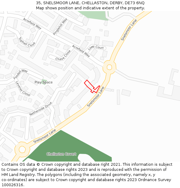 35, SNELSMOOR LANE, CHELLASTON, DERBY, DE73 6NQ: Location map and indicative extent of plot