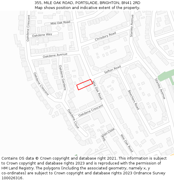 355, MILE OAK ROAD, PORTSLADE, BRIGHTON, BN41 2RD: Location map and indicative extent of plot