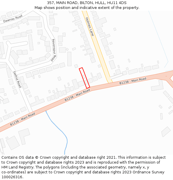 357, MAIN ROAD, BILTON, HULL, HU11 4DS: Location map and indicative extent of plot