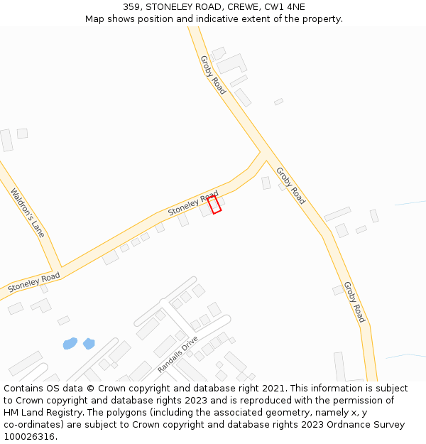 359, STONELEY ROAD, CREWE, CW1 4NE: Location map and indicative extent of plot