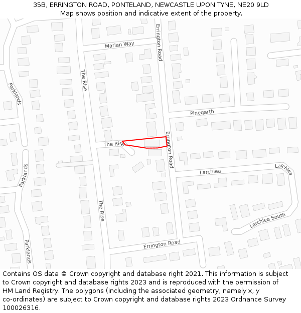 35B, ERRINGTON ROAD, PONTELAND, NEWCASTLE UPON TYNE, NE20 9LD: Location map and indicative extent of plot