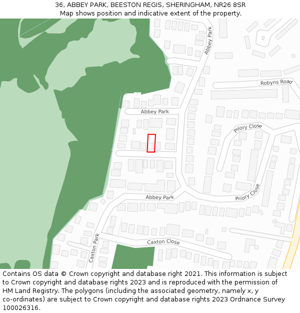 36, ABBEY PARK, BEESTON REGIS, SHERINGHAM, NR26 8SR: Location map and indicative extent of plot