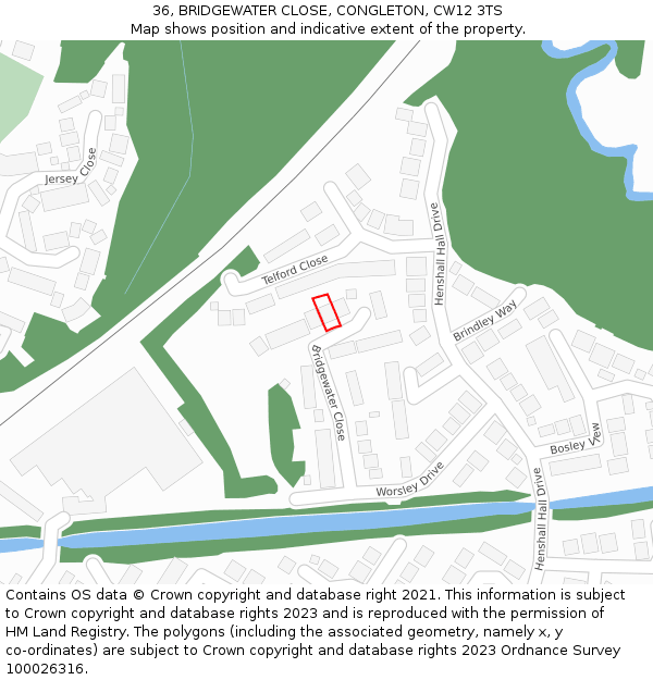 36, BRIDGEWATER CLOSE, CONGLETON, CW12 3TS: Location map and indicative extent of plot