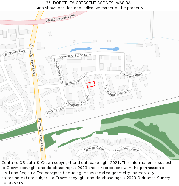 36, DOROTHEA CRESCENT, WIDNES, WA8 3AH: Location map and indicative extent of plot