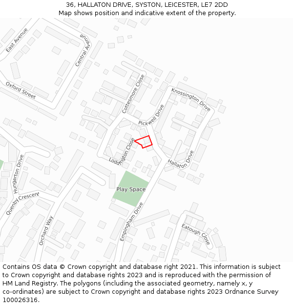 36, HALLATON DRIVE, SYSTON, LEICESTER, LE7 2DD: Location map and indicative extent of plot