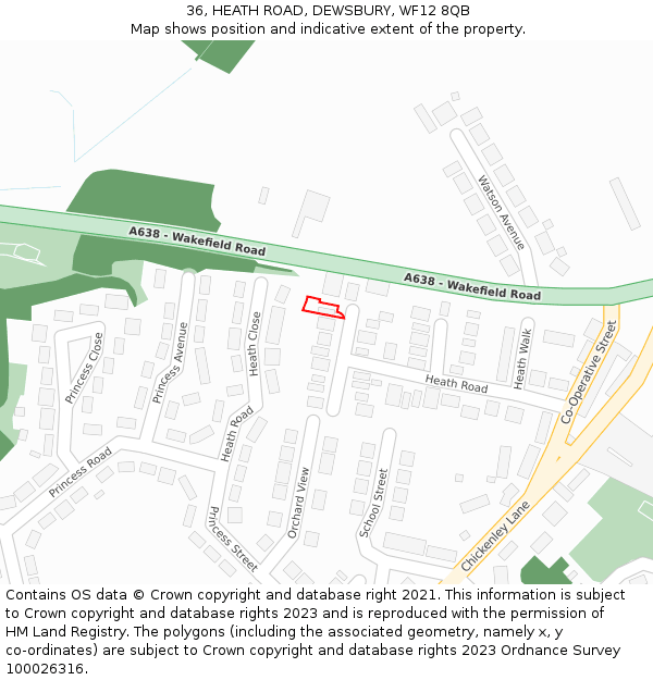 36, HEATH ROAD, DEWSBURY, WF12 8QB: Location map and indicative extent of plot