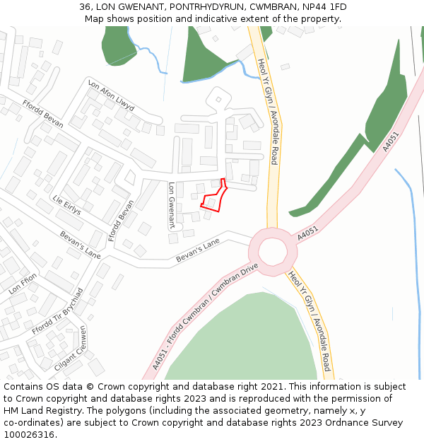 36, LON GWENANT, PONTRHYDYRUN, CWMBRAN, NP44 1FD: Location map and indicative extent of plot