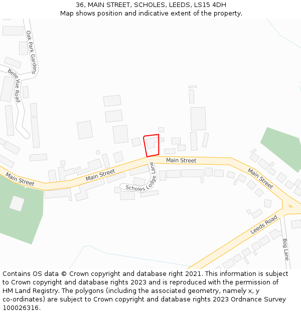 36, MAIN STREET, SCHOLES, LEEDS, LS15 4DH: Location map and indicative extent of plot