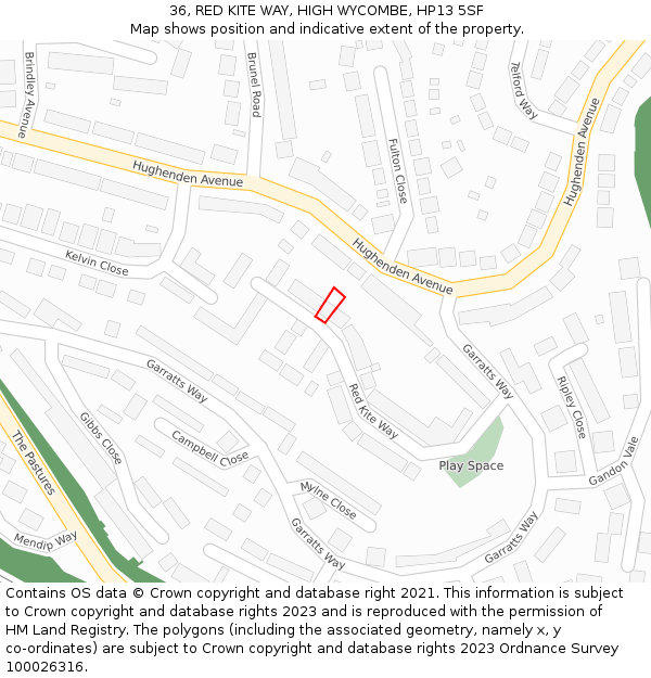 36, RED KITE WAY, HIGH WYCOMBE, HP13 5SF: Location map and indicative extent of plot